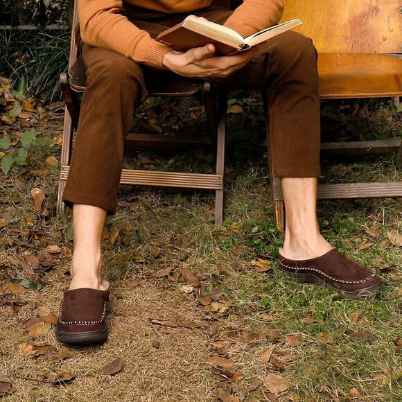 Men's Slip On Moccasin Warm Fuzzy Comfy Fluffy Wide Loafer Slippers - Picture 6 of 6